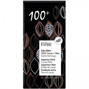 Βιολογική Μαύρη σοκολάτα Superior Dark 100% κακάο και nibs Vivani 80g