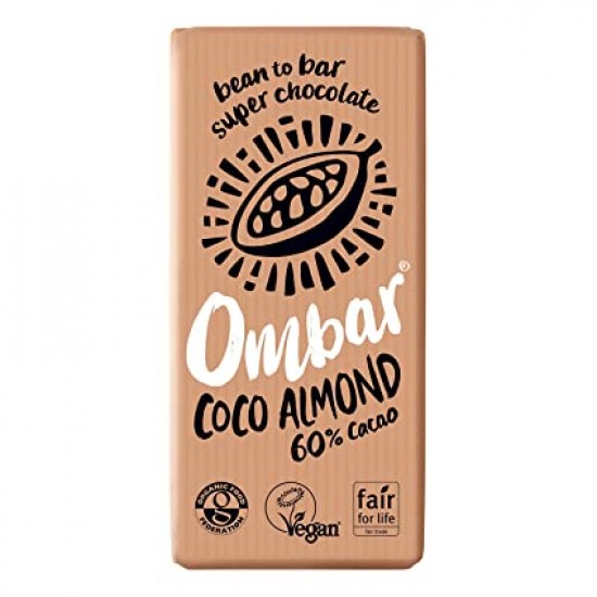 Organic Raw Vegan Chocolate Coco Almond Σοκολάτα με κρέμα καρύδας και κομματάκια αμυγδάλου  χ/ζ  Ombar 70g