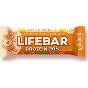 Ωμή μπάρα πρωτεΐνης Ξηροί Καρποί και Βανίλια χ/ ζάχαρη bio LIFEBAR 47g