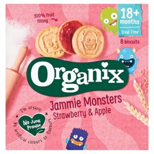Μπισκότα με γέμιση φράουλα και μήλο Jammie Monsters Organix +18μ Organix 64g