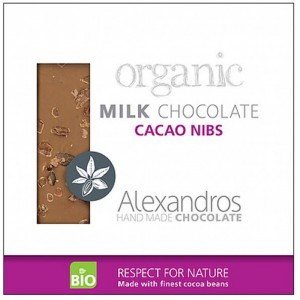 Βιολογική σοκολάτα γάλακτος με ωμούς καρπούς κακάο 'Alexandros' 90gr