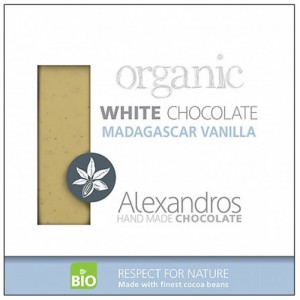 Βιολογική λευκή σοκολάτα με βανίλια Μαδαγασκάρης 'Alexandros' 90gr