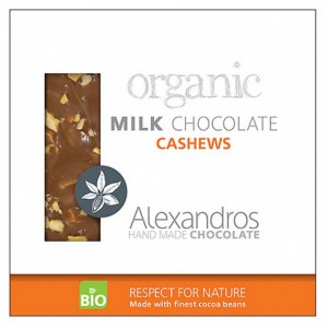 Βιολογική σοκολάτα γάλακτος με κάσιους 'Alexandros' 90gr