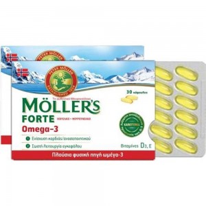 Moller’s Forte Omega-3 Μίγμα Ιχθυελαίου & Μουρουνέλαιου Πλούσιο σε Ω3 Λιπαρά Οξέα, 30 caps