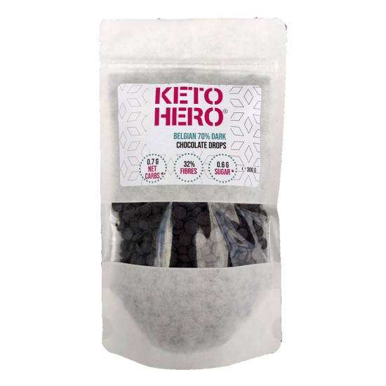 70% Βέλγικη Μαύρη Σοκολάτα Σταγόνες Dark Chocolate drops χωρίς ζάχαρη keto-friendly Keto-Hero 300g