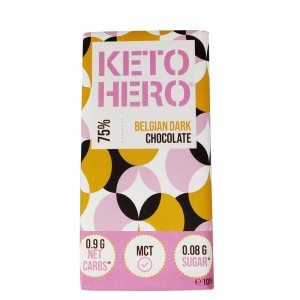 75% Βέλγικη Μαύρη Σοκολάτα Dark Chocolate χωρίς ζάχαρη keto-friendly Keto-Hero 100g