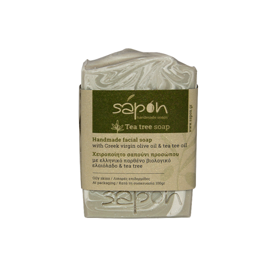 Χειροποίητo σαπούνι προσώπου με πράσινη άργιλο &  tea tree oil Sapon 100g