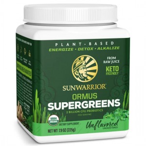 Βιολογικό μείγμα Πράσινων Υπερτροφών με Προβιοτικά 'Ormus Supergreens Sunwarrior 225g