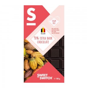 90% Εξτρα Μαύρη Βέλγικη Σοκολάτα Extra Dark Chocolate χωρίς γλουτένη-ζάχαρη keto-friendly Sweet Switch 100g