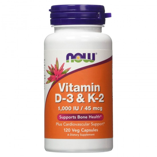 Vitamin D-3 & K-2 1,000IU/45mcg Now/Βιταμίνες Vegan 120