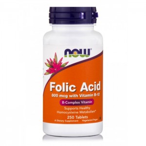 Folic Acid 800mcg + B-12 25mcg Φολικό Οξύ – Now /Βιταμίνες Vegan 250 ταμπλέτες