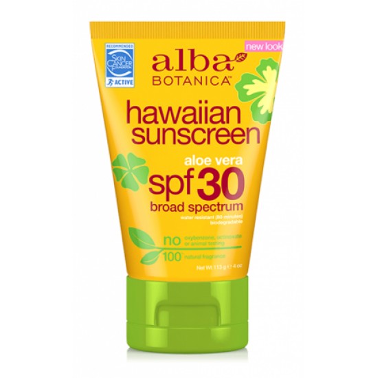 Alba Botanica hawaiian sunscreen-Φυσικό Αντηλιακό Σώματος&Προσώπου με Αλόη Βέρα+SPF30 για Όλη την Οικογένεια 113gr